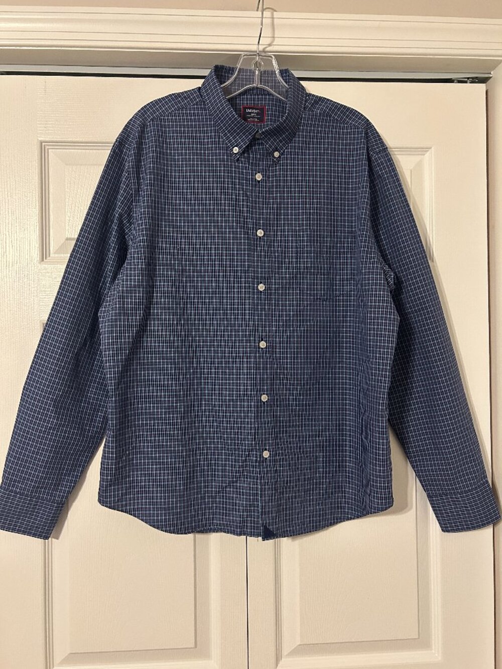 Mens UNTUCKIT Sz L Blue Plaid Long Sleeve Button Down Shirt